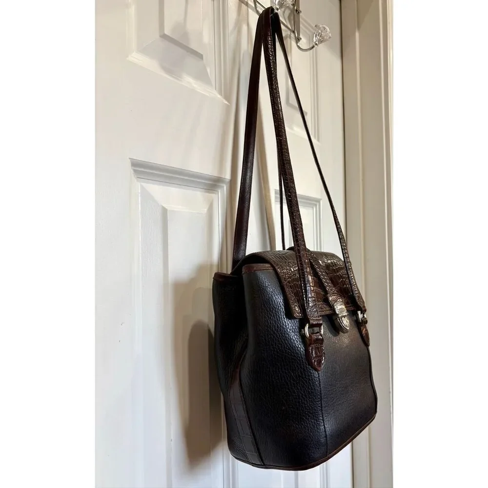 BRIGHTON 🎉2X HP🎉 Vintage Brown & Black Bucket Shoulder Bag/Croc-Embossed Detail